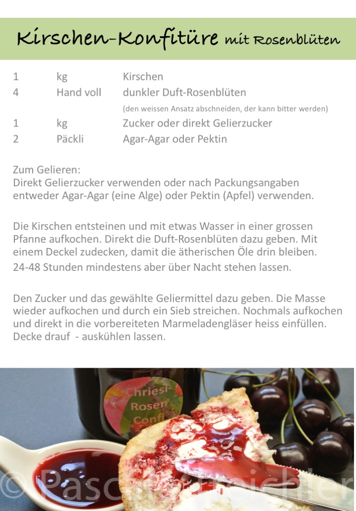 Kirschenkonfitüre mit Rosenblüten