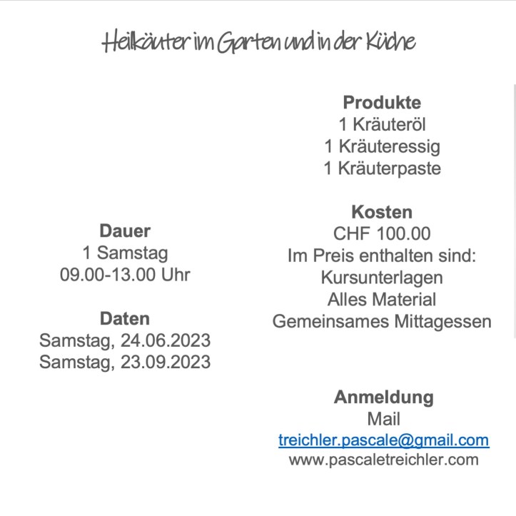 Kursausschreibung Kräuter in Garten und Küche